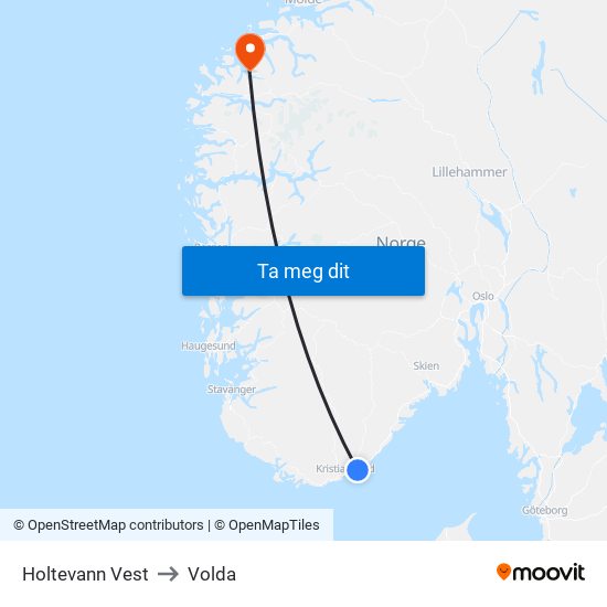Holtevann Vest to Volda map