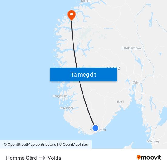 Homme Gård to Volda map