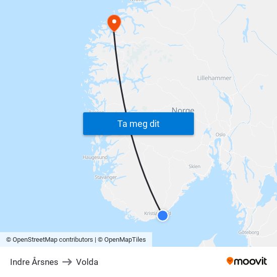 Indre Årsnes to Volda map