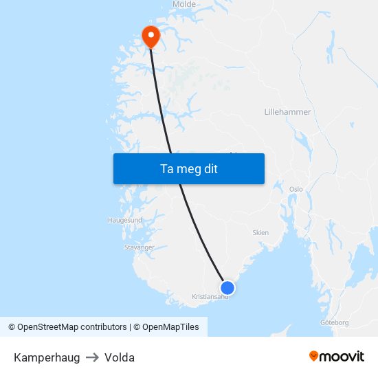 Kamperhaug to Volda map