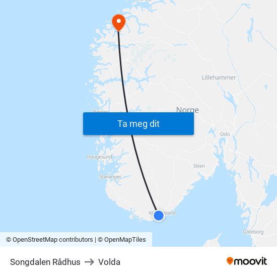 Songdalen Rådhus to Volda map