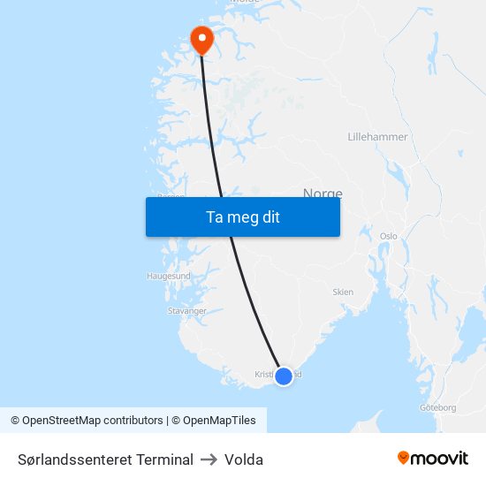 Sørlandssenteret Terminal to Volda map
