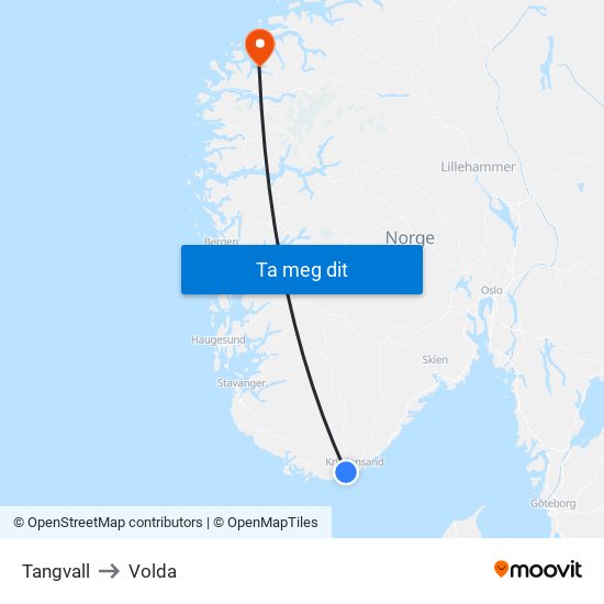 Tangvall to Volda map