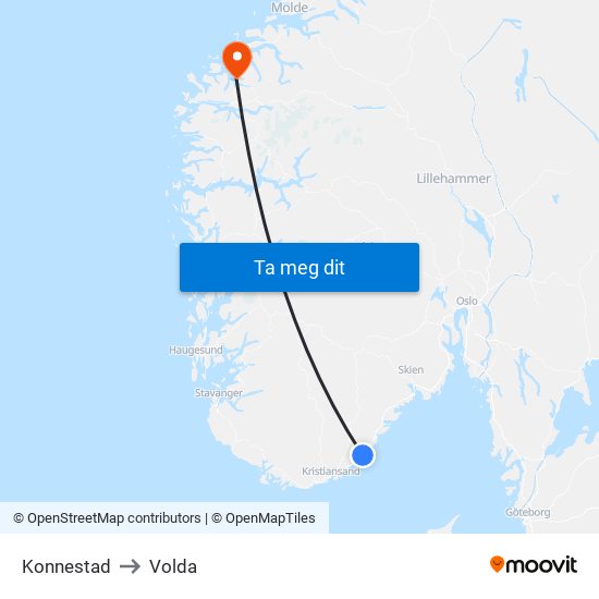 Konnestad to Volda map