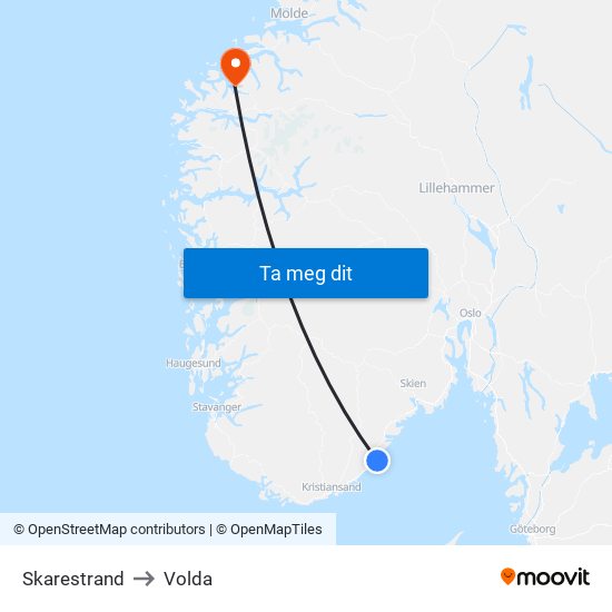 Skarestrand to Volda map