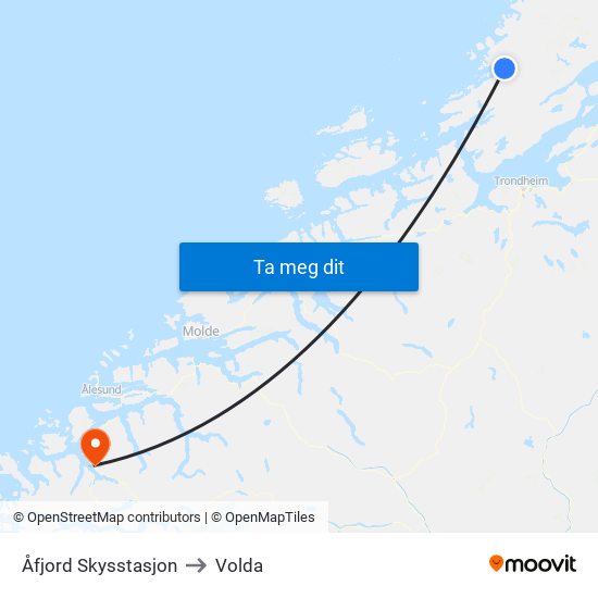 Åfjord Skysstasjon to Volda map