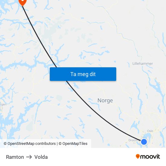 Ramton to Volda map