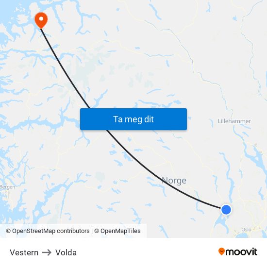 Vestern to Volda map