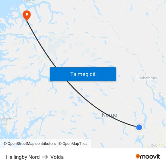 Hallingby Nord to Volda map