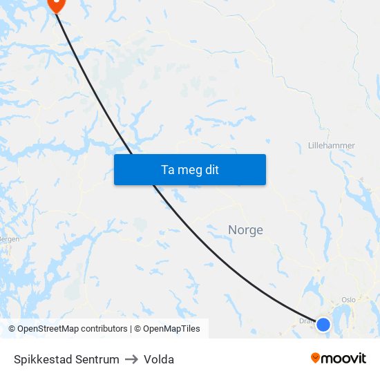 Spikkestad Sentrum to Volda map