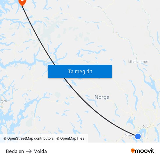 Bødalen to Volda map