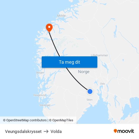 Veungsdalskrysset to Volda map