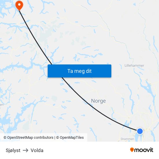 Sjølyst to Volda map