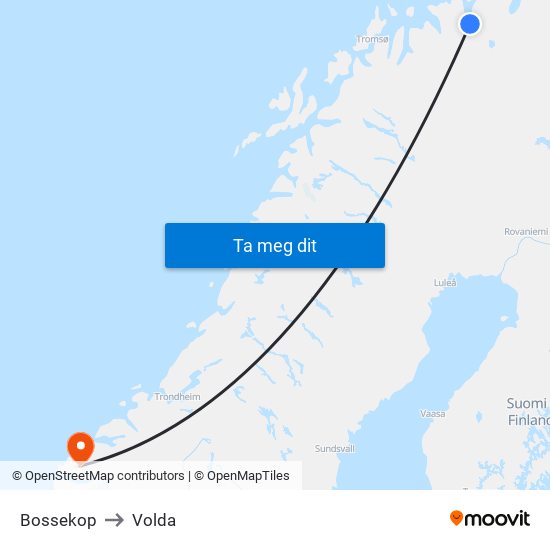 Bossekop to Volda map