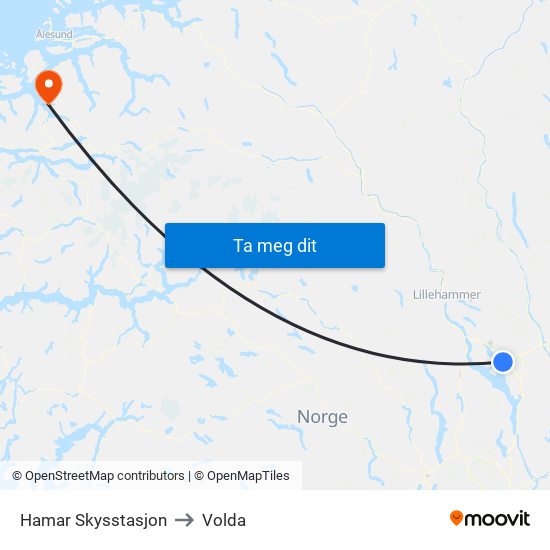 Hamar Skysstasjon to Volda map