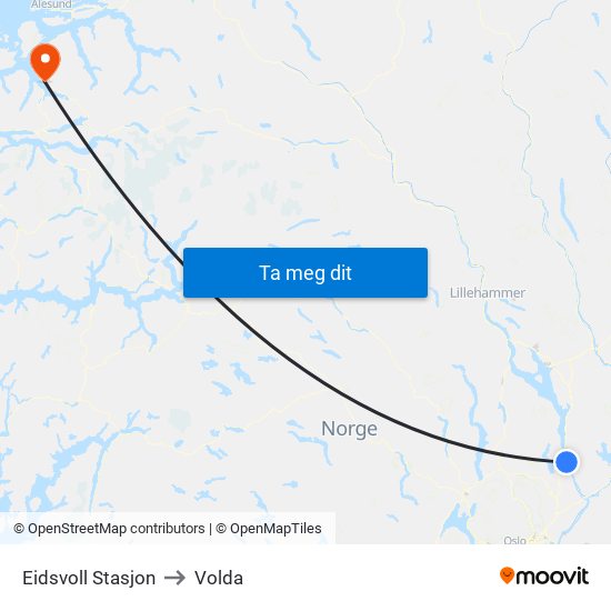 Eidsvoll Stasjon to Volda map