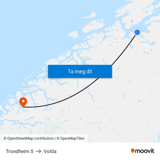Trondheim S to Volda map