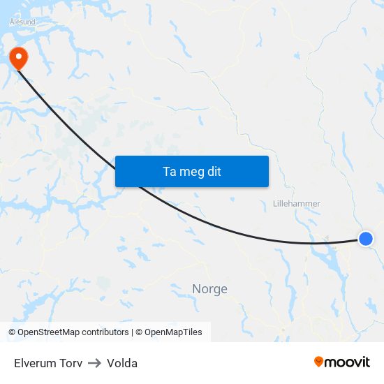 Elverum Torv to Volda map