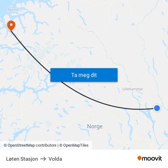 Løten Stasjon to Volda map