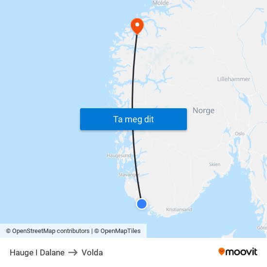 Hauge I Dalane to Volda map