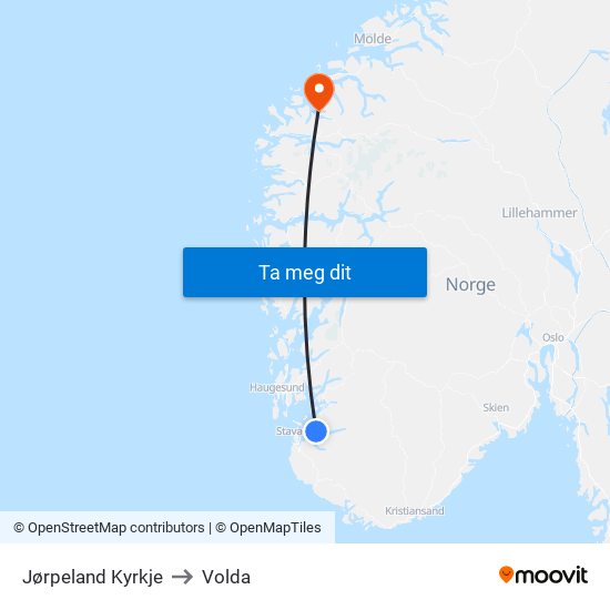 Jørpeland Kyrkje to Volda map