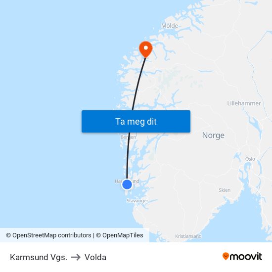 Karmsund Vgs. to Volda map