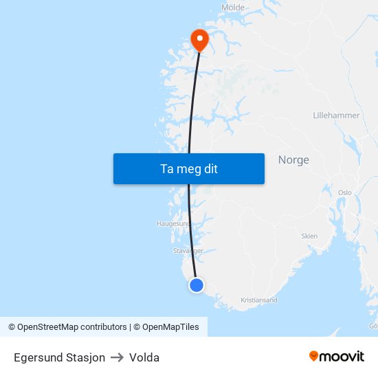 Egersund Stasjon to Volda map