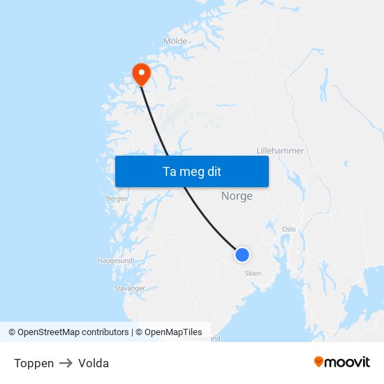 Toppen to Volda map
