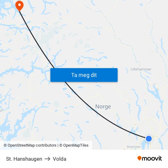 St. Hanshaugen to Volda map