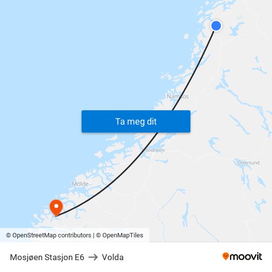 Mosjøen Stasjon E6 to Volda map
