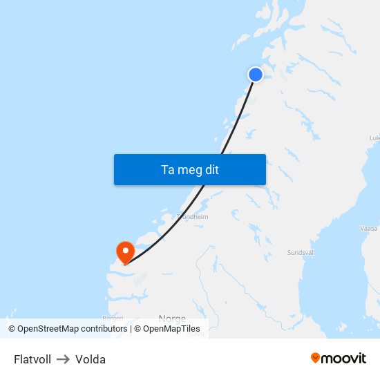 Flatvoll to Volda map