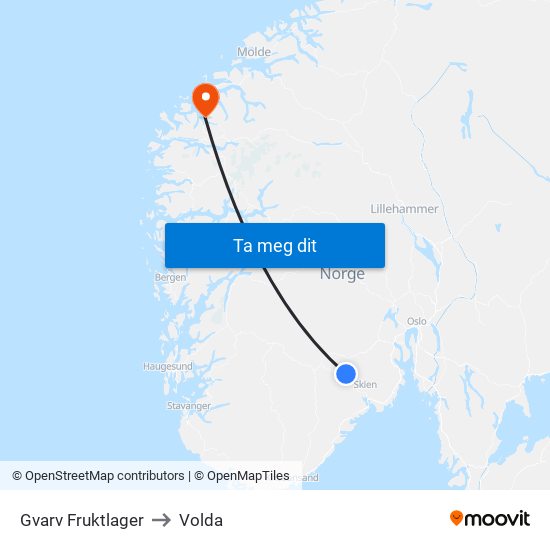 Gvarv Fruktlager to Volda map