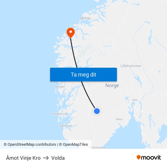 Åmot Vinje Kro to Volda map