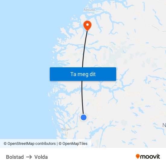 Bolstad to Volda map