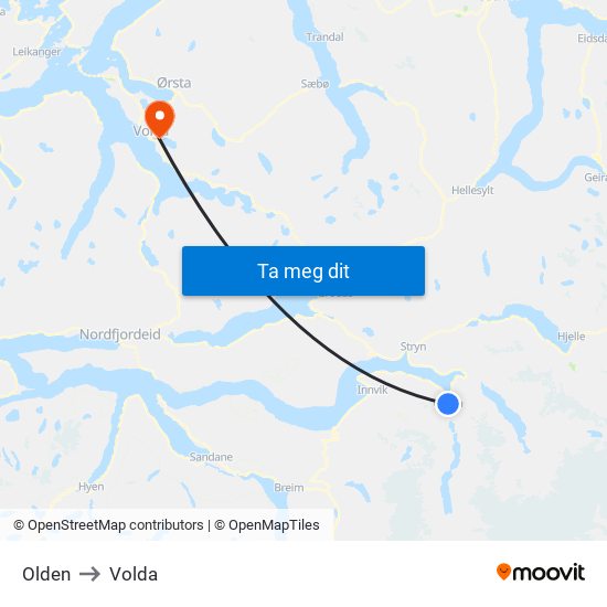Olden to Volda map