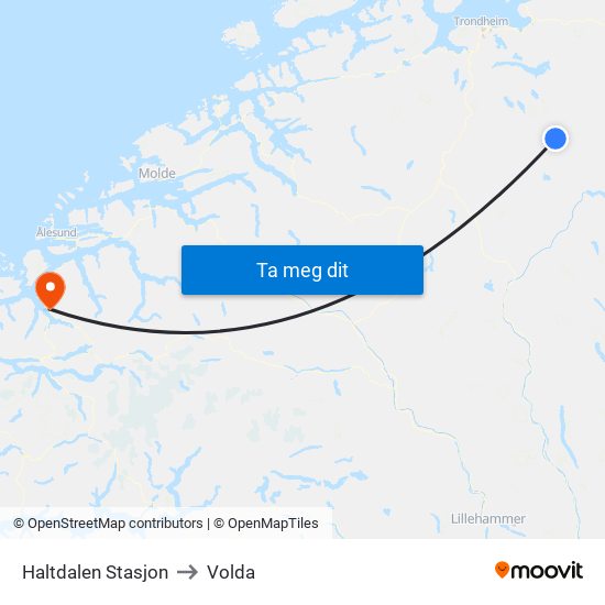 Haltdalen Stasjon to Volda map