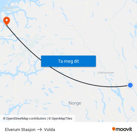 Elverum Stasjon to Volda map