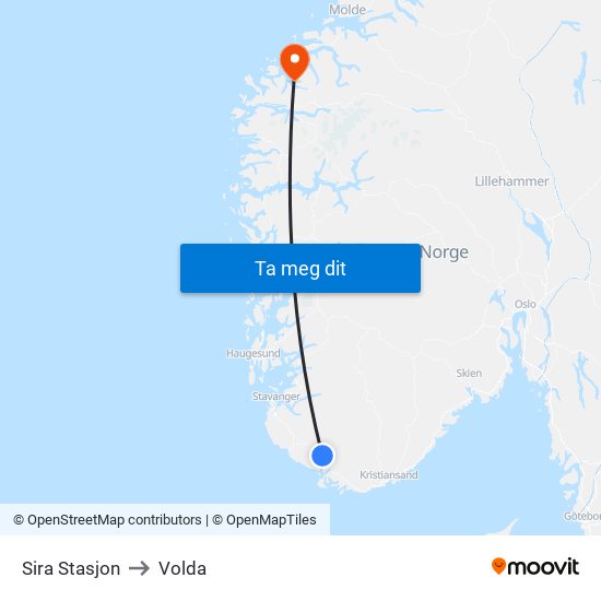 Sira Stasjon to Volda map