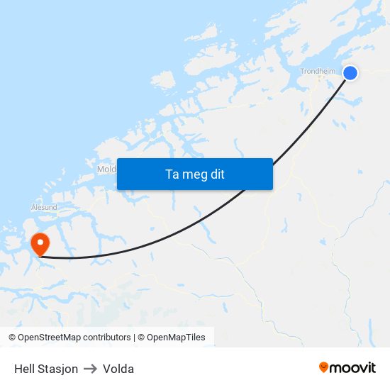 Hell Stasjon to Volda map