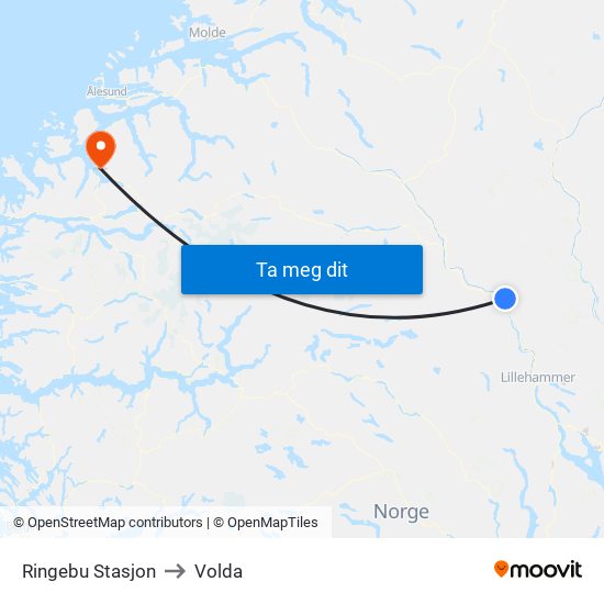 Ringebu Stasjon to Volda map