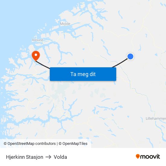 Hjerkinn Stasjon to Volda map