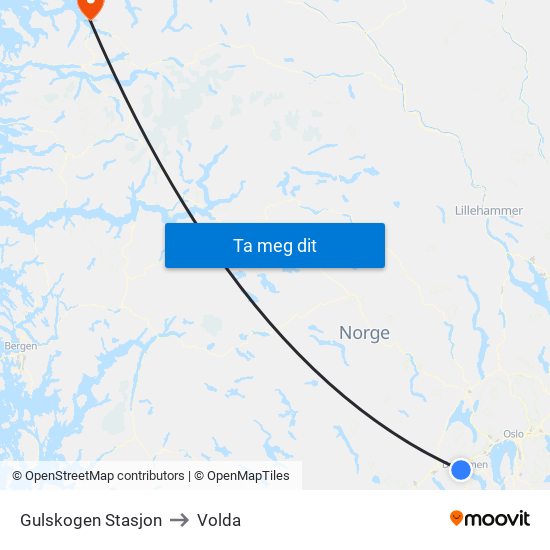 Gulskogen Stasjon to Volda map