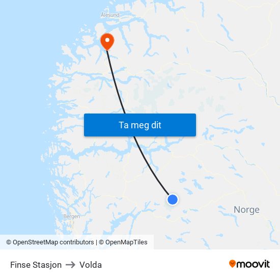 Finse Stasjon to Volda map