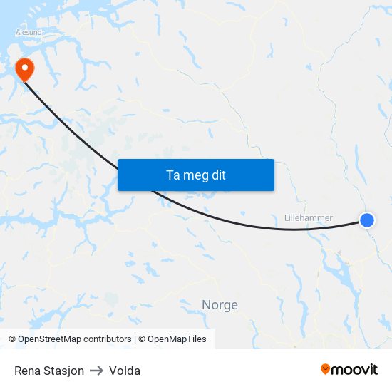 Rena Stasjon to Volda map