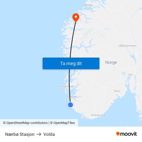 Nærbø Stasjon to Volda map