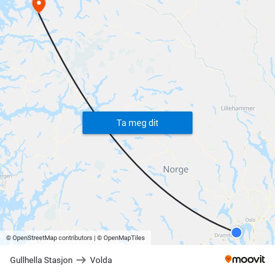 Gullhella Stasjon to Volda map