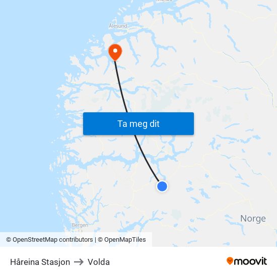 Håreina Stasjon to Volda map