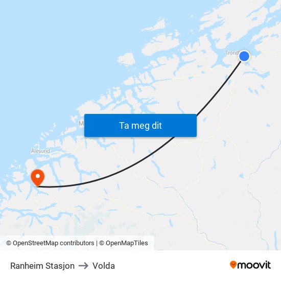 Ranheim Stasjon to Volda map