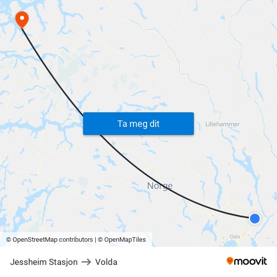 Jessheim Stasjon to Volda map