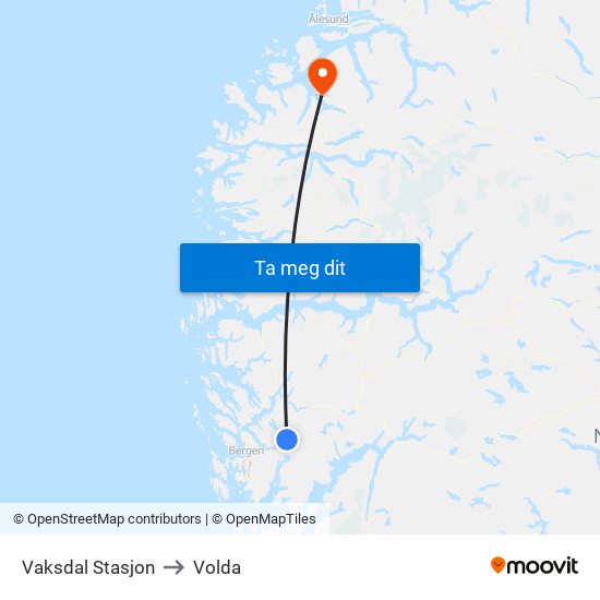 Vaksdal Stasjon to Volda map